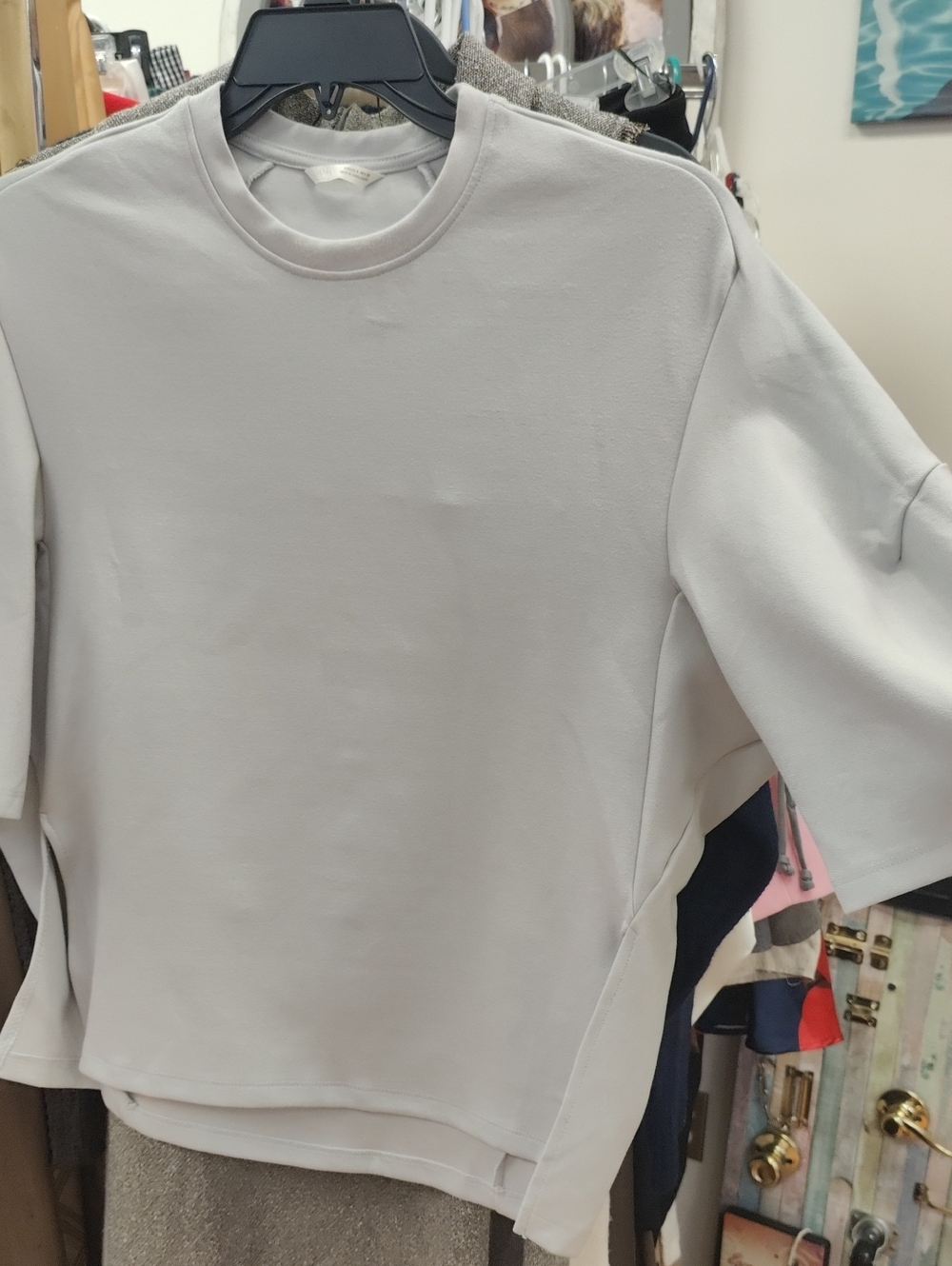Asymmetrical Diamond Shape Minimal Crewneck Boxy Top in Light Gray